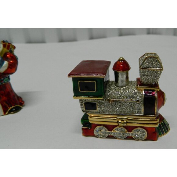 Santa Claus & Train Figurine Hinged Trinket Boxes Enamel Rhinestone Accents - Picture 9 of 15